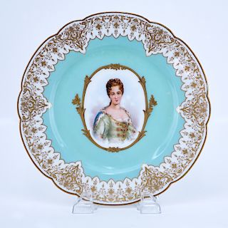 19/20th Century Sevres Portrait Plate. Painted with a bust-length portrait of Duchess de Bourgogne.