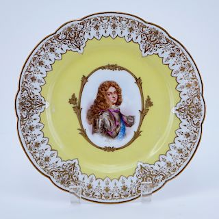 19/20th Century Sevres Portrait Plate. Painted with a bust-length portrait of Duc de Bourgogne. Gol