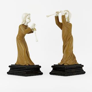 In the manner of Simon Troger, Austrian (1683-1768) Carved Wood and Bone Ivory Musicians. Good cond