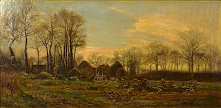 Charles James Lewis, British (1830-1892) Oil on Canvas "At Eventide" Unsigned but with Brass Name L