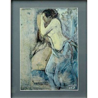 Bela Kadar, Hungarian (1877 - 1956) Watercolor on paper "Female Nude". Signed lower right. Good con