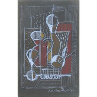 Leandra Mattoli, Italian (20th Century) Colored pencils on paper. "Cubist Composition" Signed. Tear