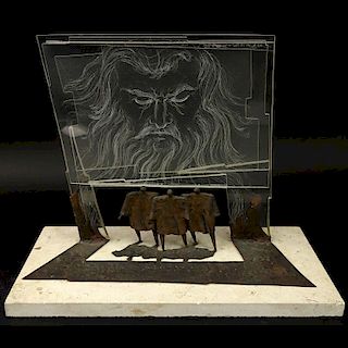 Robert Stoetzer, American (b 1938) Metal and Lucite "Moses" Sculpture on Stone Base. Signed and dat