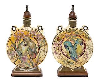 A Pair of Aesthetic Movement Majolica Vases, Height 20 inches.