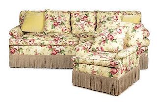 A Suite of Upholstered Furniture, Height of sofa 34 1/2 x width 90 1/2 x depth 38 1/4 inches.