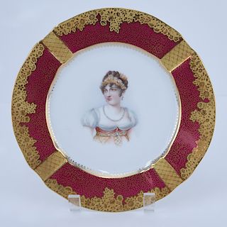19/20th Century Sevres Portrait Plate. Painted with a bust-length portrait of Caroline Bonaparte. G