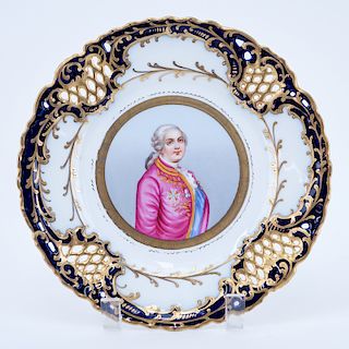 19/20th Century Sevres Style Portrait Plate. Painted with a bust-length portrait of a French Court 