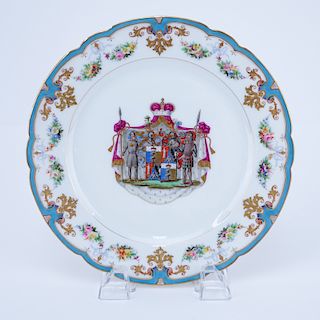 19/20th Century Sevres Style Cabinet Plate. Painted with the crest of General Ouchakow, who fought 