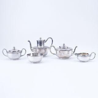 Antique Gorham Silver Plate Five (5) Piece Tea Set. Includes: Tea pot, coffee pot, sugar bowl, crea