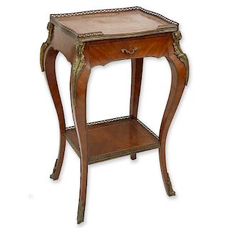 20th Century Louis XV Style Bronze Mounted Marquetry Inlaid Side Table with Drawer. Floral marquetr