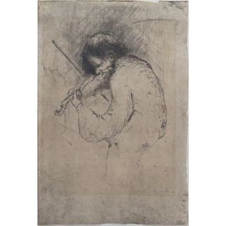 Hilton Leech, American (1906-1969) Abstract Etching "Old Violinist" Pencil Signed Lower Right. Depi
