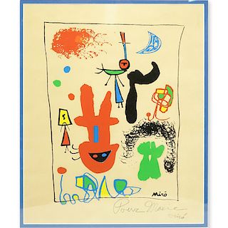 After: Joan Miro, Spanish   (1893 - 1983) Abstract Poster, Signed and Inscribed "Pour Marie" Lower 