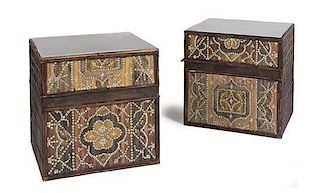 A Pair of African Export Occasional Tables, Height 21 1/4 x width 20 5/8 x depth 18 inches.