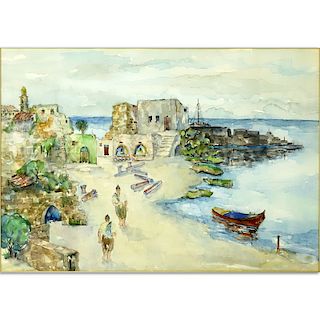 Israeli Watercolor on Paper of a Seascape. Unsigned. Some toning to paper. Measures 18-1/2" H x 26-