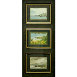 Barbara Von Seida, New Zealand (20th Century) Triptych Watercolours of Ocean Views in a Single Fram