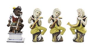 Four Majolica Figures of Musical Monkeys, Height of first 15 1/2 inches.