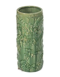 A Chinese Export Pottery Umbrella Stand, Height 21 3/4 inches.