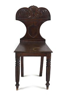 A William IV Mahogany Hall Chair, Height 32 3/4 inches.