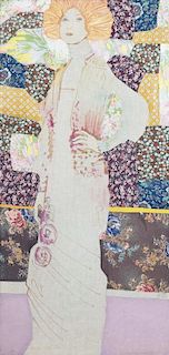 A Decorative Textile Panel, after Gustav Klimt, 53 7/8 x 26 inches.