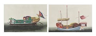 Two Chinese Export Ink and Gouache Illustrations, 8 1/2 x 13 1/8 inches.