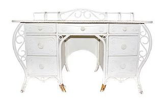 A White Painted Wicker and Bentwood Writing Desk, Height 35 3/8 x width 54 1/4 x depth 29 1/4 inches.