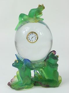 Rare Daum Pate de Verre French Crystal Frog Clock