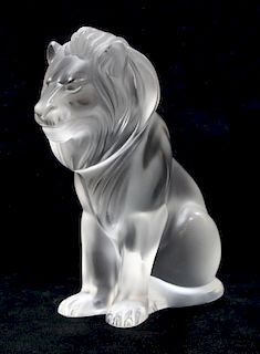 Lalique France Seated Lion "Bamara" Crystal Figure