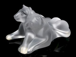 Lalique Crystal French Art Glass Tambwee Lion Cubs