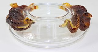 Lalique France Molded & Frosted Glass Serpent Bowl