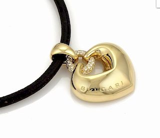 Bvlgari Diamond 18k Gold Puffed Heart Necklace