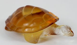 Lalique French Crystal Amber Turtle Paperweight