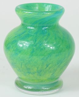 Daum France Mini Apple Green Art Glass Bud Vase