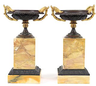 Antique French Bronze & Marble Tazza Compotes