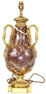 Antique French Ormolu Rouge Marble Gilt Lamp