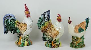 (3) Collection of three Italian Majolica Roosters