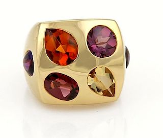 Chanel Multi-Color Gemstone 18k Gold Square Ring