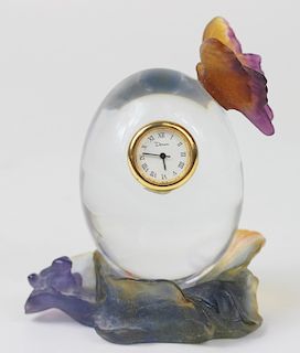Daum Pate de Verre Butterfly On Clear Egg Clock