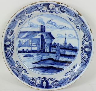 Antique Dutch Blue & White Porcelain Charger