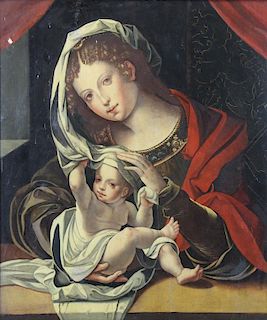 Italian School. 19th C. Oil on Panel. Madonna and