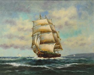 WARREN, Wesley. Oil on Canvas. Ship at Sea.