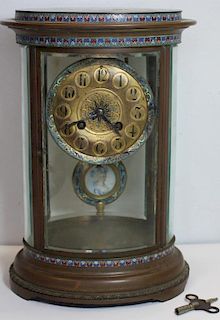 Le Roy French Champleve Mantle Clock.