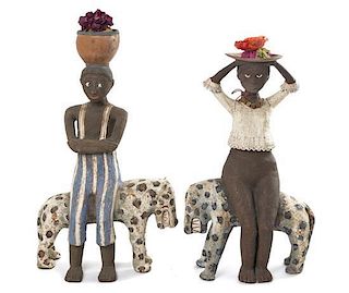 A Pair of African Pottery Figures, Height of taller 33 inches.