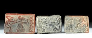 Lot of 3 Manteno Pottery Stamps - Abstract Figures