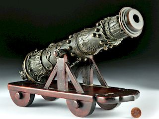 18th C. Bronze Cannon w/ Wood Stand from Macao