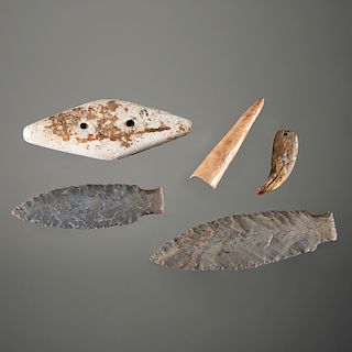 A Cache with Two Spears, Limestone Gorget, Antler Projectile Point, AND Bear Tooth Pendant