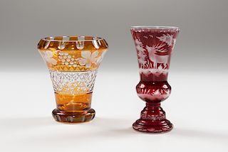 Bohemian Cut-to-Clear Glass Vases 