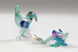 Herend Porcelain Fishnet Rooster and Duck