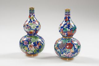 Pair Chinese Double Gourd Cloisonne Vases