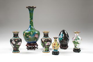 Chinese Cloisonne Vases and Egg 