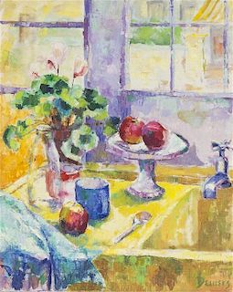 Steve Demers, (20th century), Still Life with Apples and Flowers